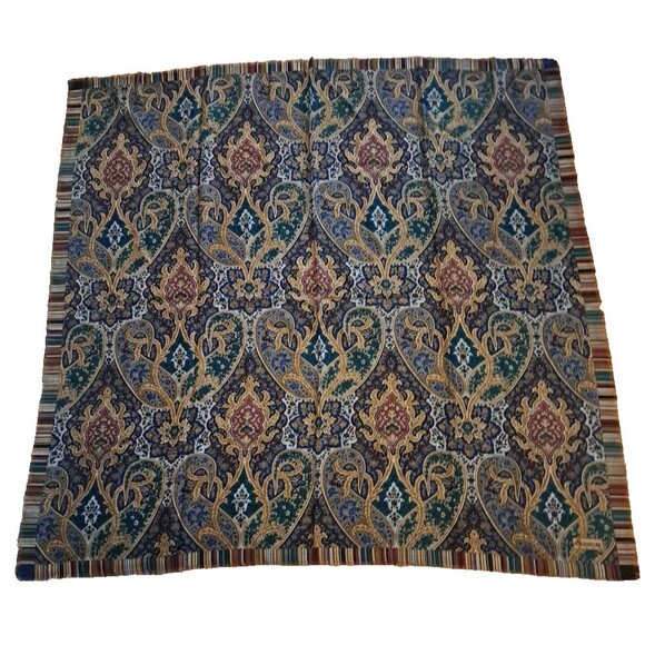 Signature Accessories - Signature Echo Scarf Blue Red Paisley 100% Wool Japan Boho Fringe Baroque 46"